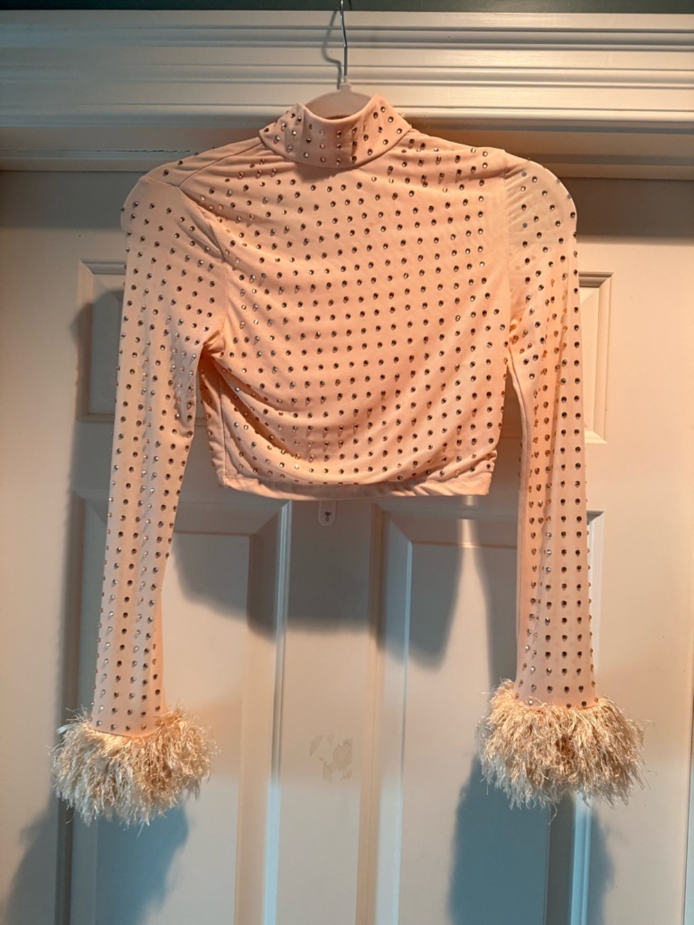 ASOS Blush Pink Embellished Crop Top with Feather Cuffs